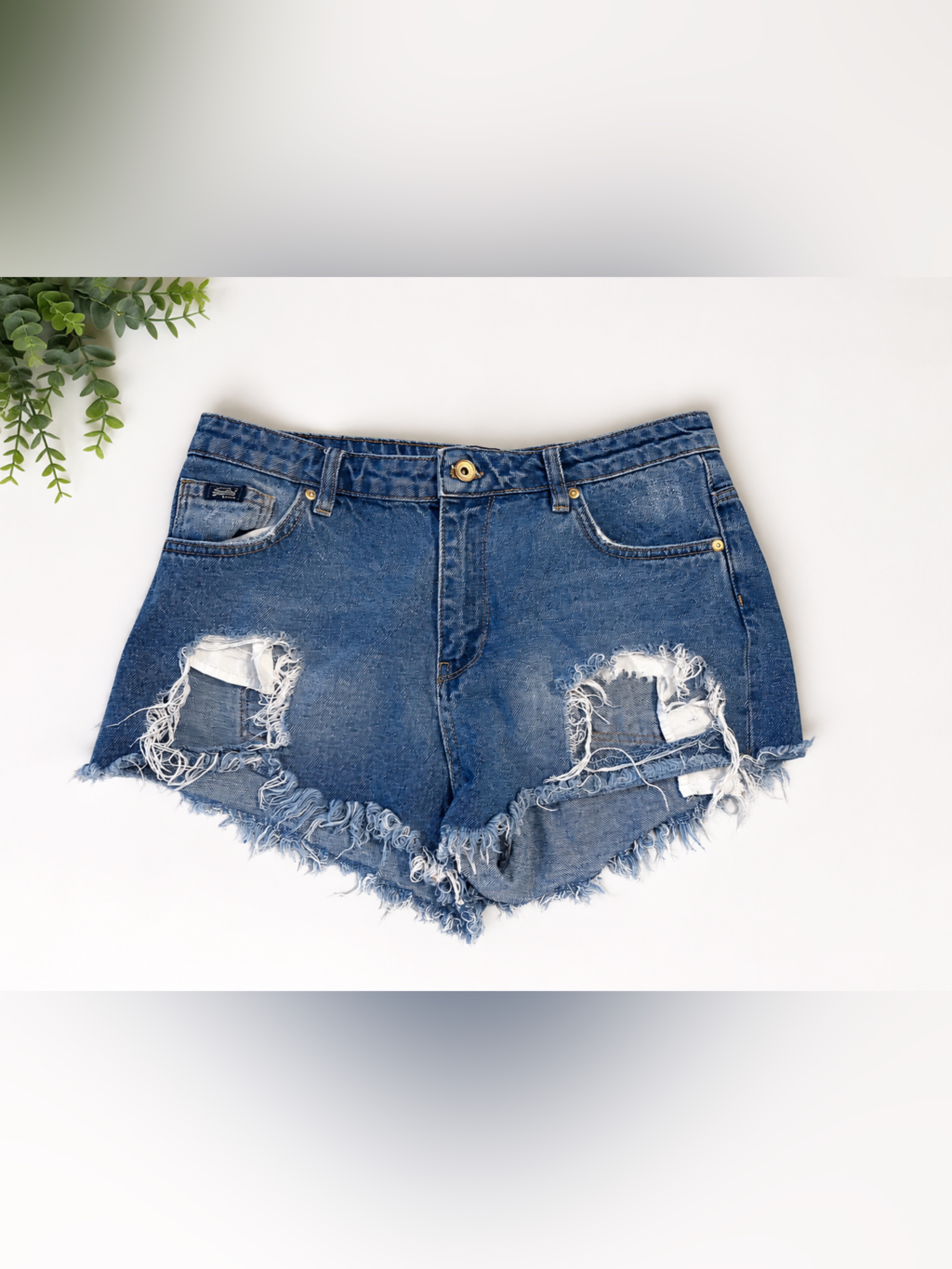 Distressed Blue Denim Cutoff Shorts